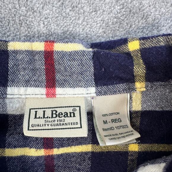 LL Bean Plaid Flannel Pajama Shirt 107923 Men Medium Navy Red Button Front - Picture 4 of 6